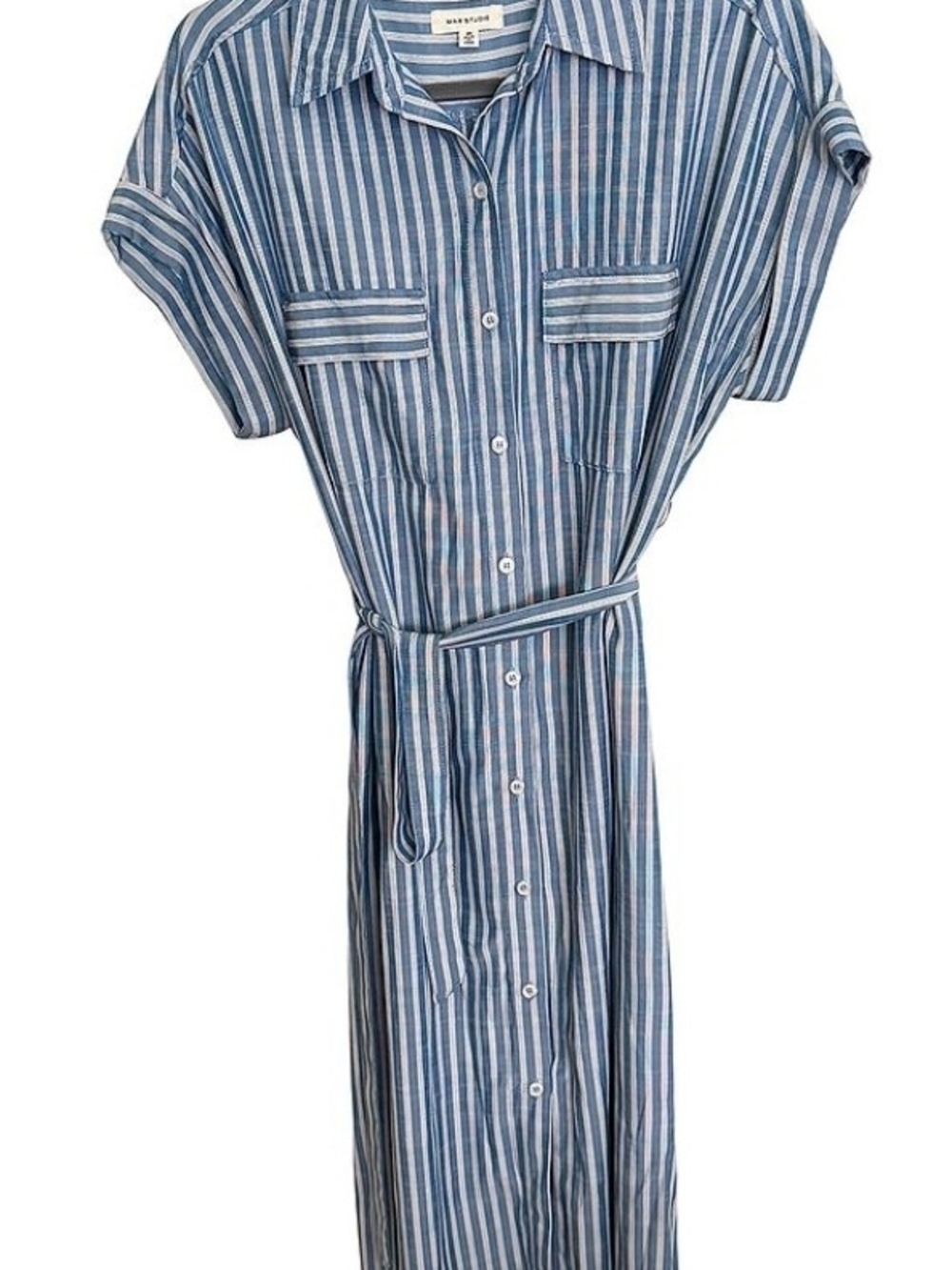 Max Studio Blue and White Striped Maxi Shirt Dress with Tie Waist - Picture 3 of 7